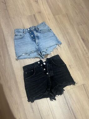**2 for 1 deal** Zara Button-Front Distressed Denim Shorts - Light Blue & Black